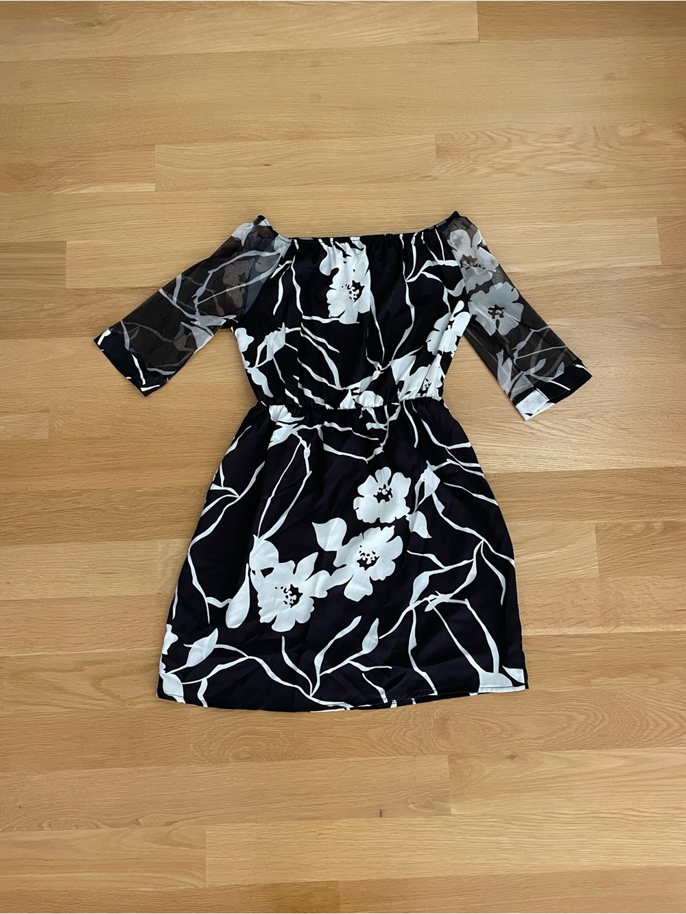 Black and White Floral Off-Shoulder Dress
